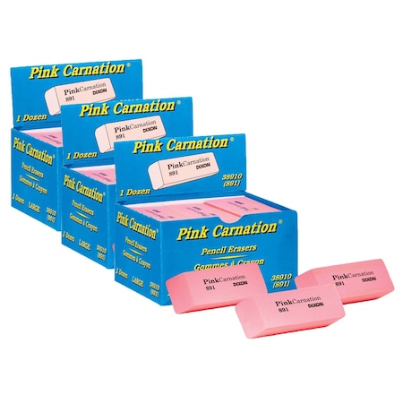 Dixon Ticonderoga Pink Carnation Erasers, Small Bevel, 36PK 38910
